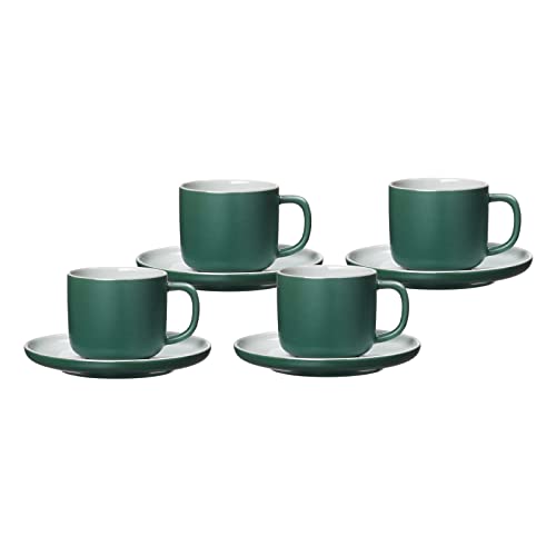 Ritzenhoff & Breker Jasper Kaffeetassen mit Untertassen, 4er Set, Grün, 240 ml, Kaffeegeschirr mit Soft-Touch-Haptik & Mattglasur, Spülmaschinengeeignet von Ritzenhoff & Breker