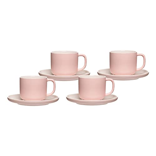 Ritzenhoff & Breker Jasper Kaffeetassen mit Untertassen, 4er Set, Rosé, 240 ml, Kaffeegeschirr mit Soft-Touch-Haptik & Mattglasur, Spülmaschinengeeignet von Ritzenhoff & Breker