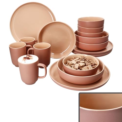 Ritzenhoff & Breker Jasper Puder 16tlg Kombiservice für 4 Personen I Steingut-Geschirrset mit je 4x Kaffeebechern 250ml, Schalen 360ml, Suppenteller & Speiseteller I Frühstück, Mittag & Kaffee von Ritzenhoff & Breker