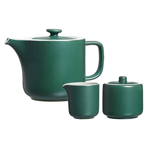 Ritzenhoff & Breker Jasper Teezubehör Set, Grün, Kanne 1,4 Liter, Milchkännchen 170 ml, Zuckerdose ø 8,5 cm, Steinzeug, Mattglasur & Soft-Touch-Haptik von Ritzenhoff & Breker