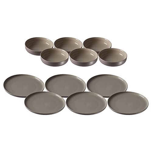 Ritzenhoff & Breker Jasper Teller & Schalen Set 12-teilig, Taupe, Tafelservice aus Steinzeug, Geschirr mit Soft-Touch-Haptik & farbiger Mattglasur von Ritzenhoff & Breker