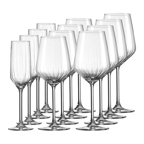 Ritzenhoff & Breker Jive Gläser-Set 12-teilig, Rotweingläser (530 ml) Weißweingläser (370 ml) und Sektgläser (220 ml) für 4 Personen, Gläser mit feinem Innenrelief, Spülmaschinenfest, Klar von Ritzenhoff & Breker