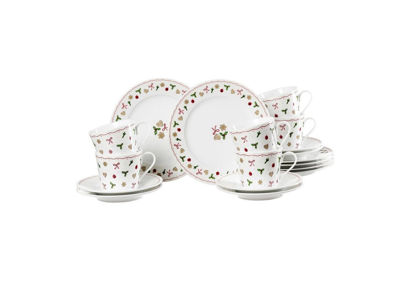 Ritzenhoff & Breker Kaffeeservice, Weiß, Grün, Rot, mit weihnachtlichen Motiven, (18-tlg), 6 Personen, Porzellan, Spülmaschinengeeignet von Ritzenhoff & Breker