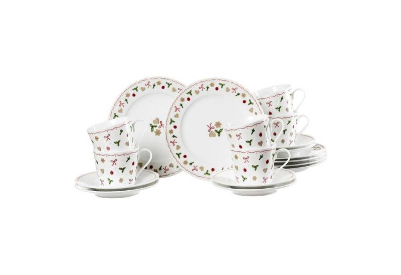 Ritzenhoff & Breker Kaffeeservice, Weiß, Grün, Rot, mit weihnachtlichen Motiven, (18-tlg), 6 Personen, Porzellan, Spülmaschinengeeignet von Ritzenhoff & Breker