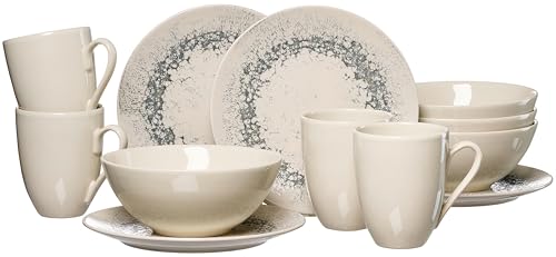 Ritzenhoff & Breker Cecina Frühstücks-Set 12-teilig, Kaffeebecher (320 ml) Müslischalen (16 cm) und Dessertteller (20 cm) für 4 Personen, Modernes Trendgeschirr, Steinzeug, Creme - Graphit von Ritzenhoff & Breker