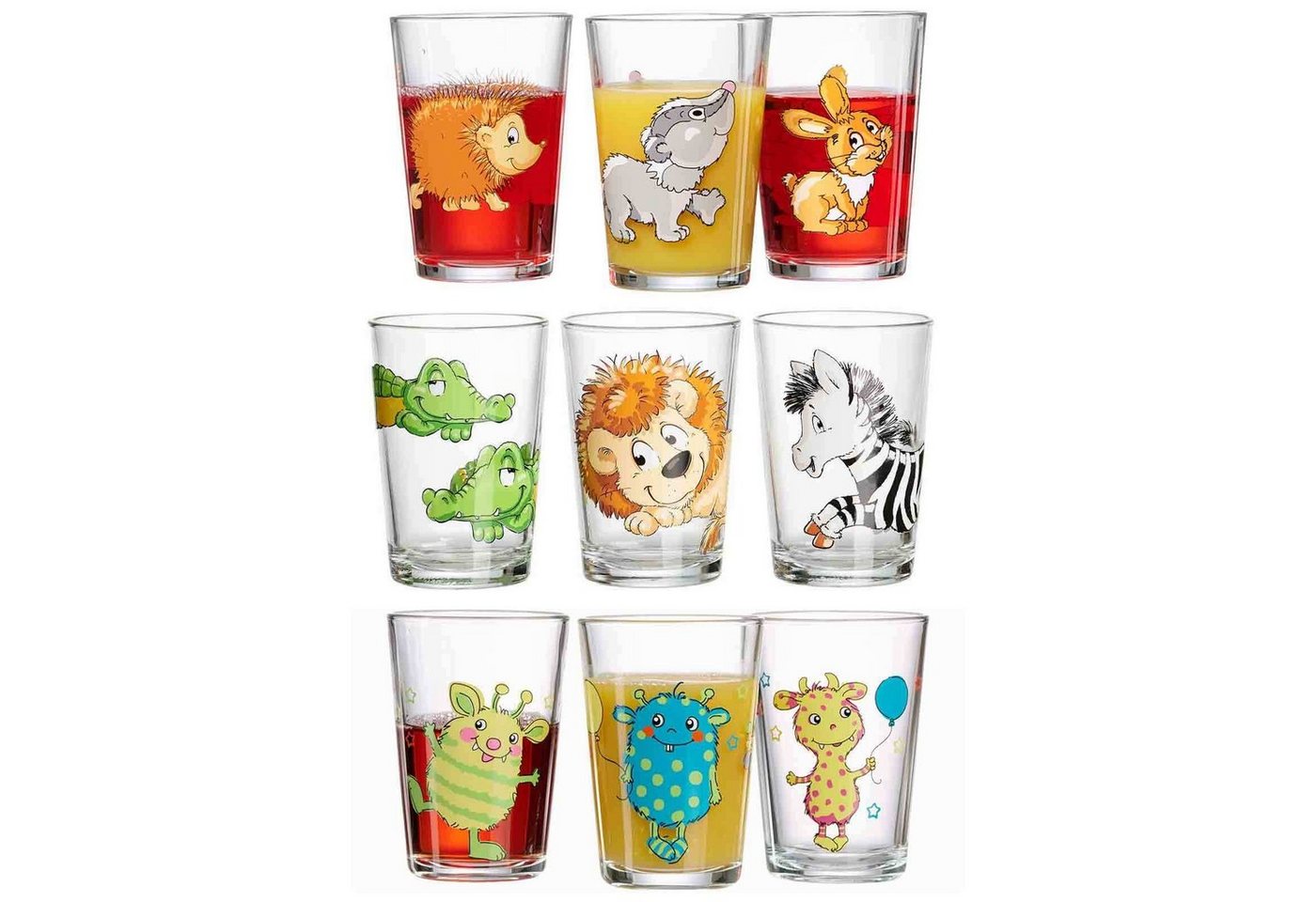 Ritzenhoff & Breker Kinderbecher Wald/Zoo/Monster Kindergläser 205 ml 9er Set, Glas von Ritzenhoff & Breker