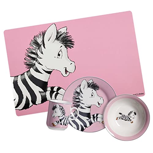 Ritzenhoff & Breker Kindergeschirr mit Tischset, Zebra Zoe, Pink, Platzset 45 x 30 cm/Kinderteller ? 19 cm/Kinderschale ? 17 cm/Trinkbecher mit Henkel 270 ml, Spülmaschinenfest von Ritzenhoff & Breker