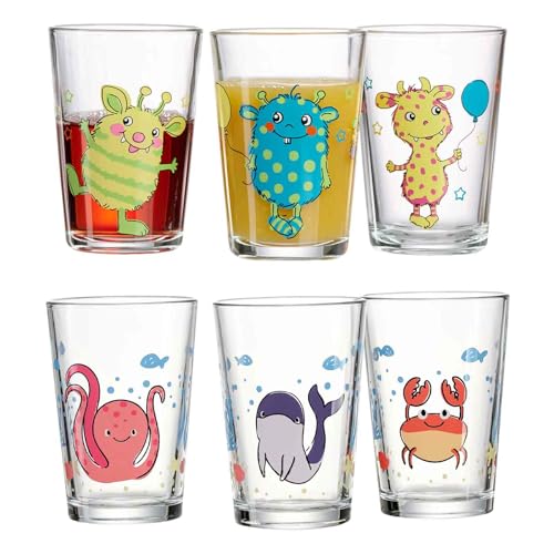 Ritzenhoff & Breker Kindergläser Unterwasserwelt & Monsterchen, 6er Set, 205 ml, Bedruckte Kinderbecher mit Tier- & Monstermotiven, Spülmaschinengeeignet von Ritzenhoff & Breker