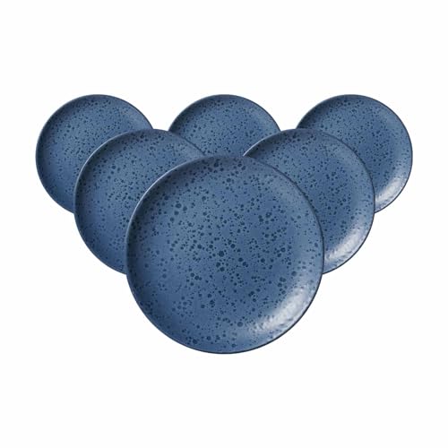 Ritzenhoff & Breker Kitwe Dessertteller 6er Set, 20 cm, Frühstücksteller mit matter Maserung, Unikate durch Reaktivglasur, Steingut, Blau von Ritzenhoff & Breker