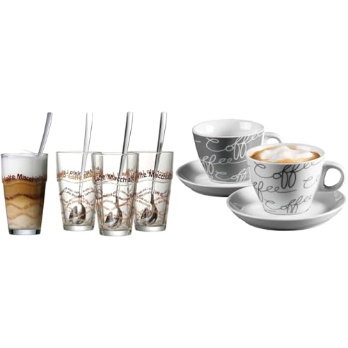 Ritzenhoff & Breker Latte Macchiato Gläser-Set, 8-teilig mit Löffel & Cappuccino-Set Cornello 4-teilig, Grau, 180 ml von Ritzenhoff & Breker