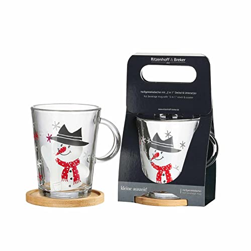Ritzenhoff & Breker Teeglas mit 2-in-1 Untersetzer/Deckel, 380 ml, Geschenkset für Weihnachten, Spülmaschinengeeignet, Frosty Hat von Ritzenhoff & Breker
