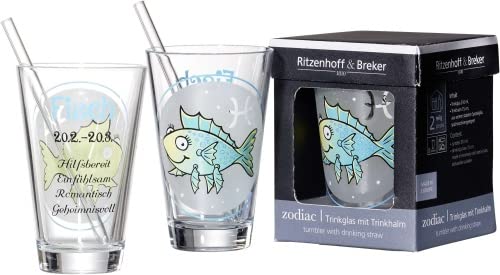 Ritzenhoff & Breker Trinkglas Sternzeichen Größe Trinkglas 310 ml Fische mit Strohalm von Ritzenhoff & Breker