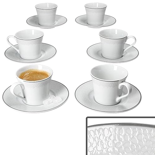 Ritzenhoff & Breker Venezia Espressotasse mit Untertasse für 6 Personen I 6X Tasse 80ml & 6X Untertasse I Elegantes Porzellan-Geschirr mit Relief in Kieselstein-Optik I für Americano Lungo Ristretto von Ritzenhoff & Breker