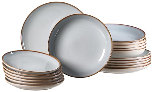 Ritzenhoff & Breker Portofino Teller-Set 18-teilig, Kombiservice mit Farbverläufen, Je 6x Speise- / Suppen- und Dessertteller, Skandinavisches Design mit Reaktivglasur, Steinzeug, Blaugrau von Ritzenhoff & Breker