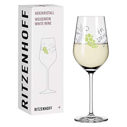 RITZENHOFF 3018012 Weißweinglas 300 ml – Serie Herzkristall Nr. 2 – Glas mit Vinoschriftzug und Platin – Made in Germany von RITZENHOFF