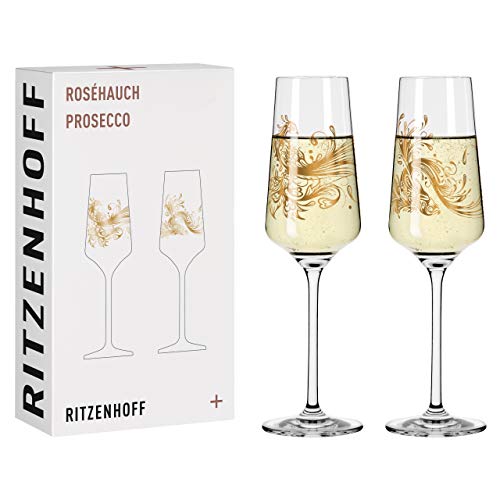 RITZENHOFF 3441001 Proseccoglas 200 ml – Serie Roséhauch Set Nr. 1 – 2 Stück mit Tiermotiven, Roségold – Made in Germany von RITZENHOFF