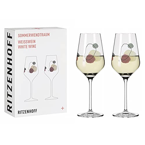 RITZENHOFF 3611002 Weißweinglas 300 ml – Serie Sommerwendtraum Set Nr. 2 – 2 Stück mit Aquarellkreisen – Made in Germany von RITZENHOFF