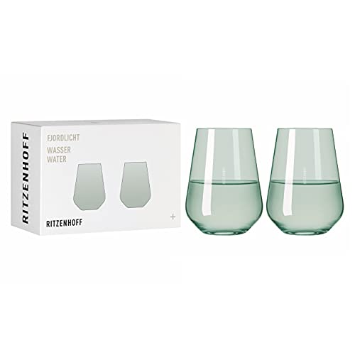 RITZENHOFF 3651004 Wasserglas 500 ml – Serie Fjordlicht Nr. 4 – 2 Stück mit Farbverlauf Green – Made in Germany von RITZENHOFF