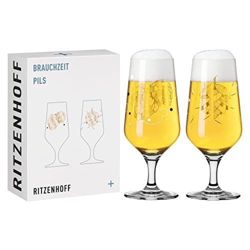 Ritzenhoff 3471001 Bierglas 300 ml – 2er Set – Serie Brauchzeit, Motiv Nr. 1 – Hopfen, mehrfarbig – Made in Germany von RITZENHOFF