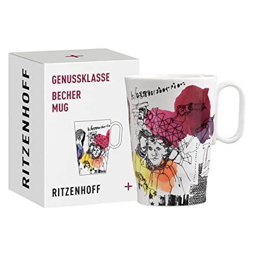 RITZENHOFF 3731004 Kaffee-Tasse 330 ml - Serie Genussklasse Nr. 4 – Porzellan-Becher mit Figurenmotiv – Designerstück von RITZENHOFF