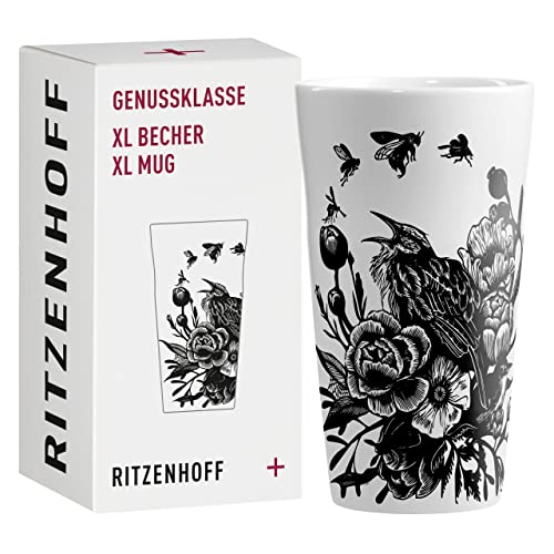 Ritzenhoff 3741001 Kaffee-Tasse XL 500 ml – Serie Genussklasse Nr. 1 – Porzellan-Becher, urbanes Chic – Designerstück, Schwarz, Weiß von RITZENHOFF