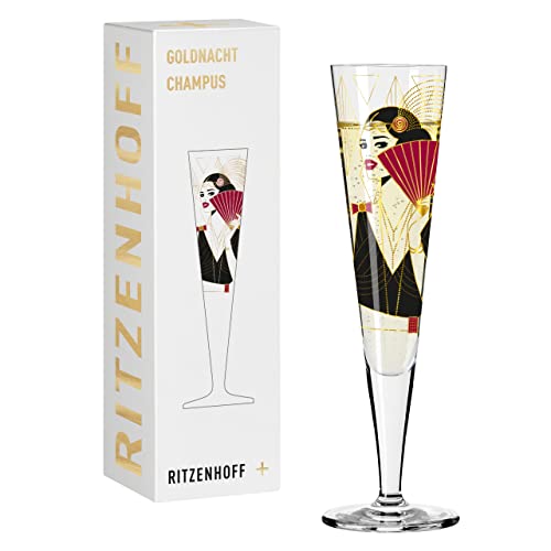 RITZENHOFF 1071028 Champagnerglas 200 ml - Serie Goldnacht Nr. 28 - Edles Designerstück mit Echt-Gold - Made in Germany von RITZENHOFF