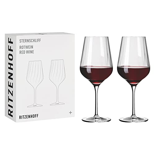 RITZENHOFF 3661002 Rotweinglas Set 500 ml - Serie Sternschliff Nr. 2, 2 Stück - mit Relieflinie - Made in Germany von RITZENHOFF