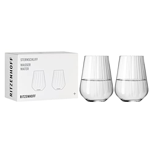 RITZENHOFF 3681002 Wasserglas Set 500 ml – Serie Sternschliff – 2 Stück mit geschwungener Relieflinie – Made in Germany von RITZENHOFF