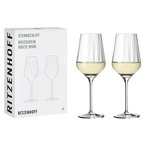 RITZENHOFF 3671002 Weißweinglas Set 300 ml – Serie Sternschliff Nr. 2 – 2 Stück – mit Relieflinie – Made in Germany von RITZENHOFF