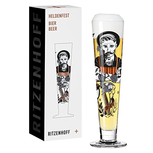 RITZENHOFF 1011009 Bier-Glas 330 ml - Serie Heldenfest, Motiv Nr. 9 - Barber – rund und mehrfarbig – Made in Germany von RITZENHOFF