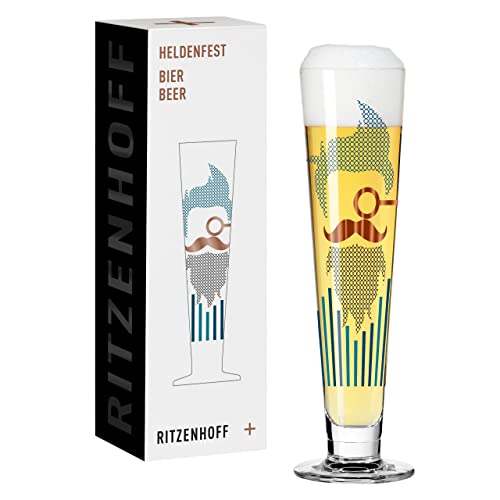 RITZENHOFF 1011010 Bier-Glas 330 ml - Serie Heldenfest, Motiv Nr. 10 - Barber - rund und mehrfarbig - Made in Germany von RITZENHOFF