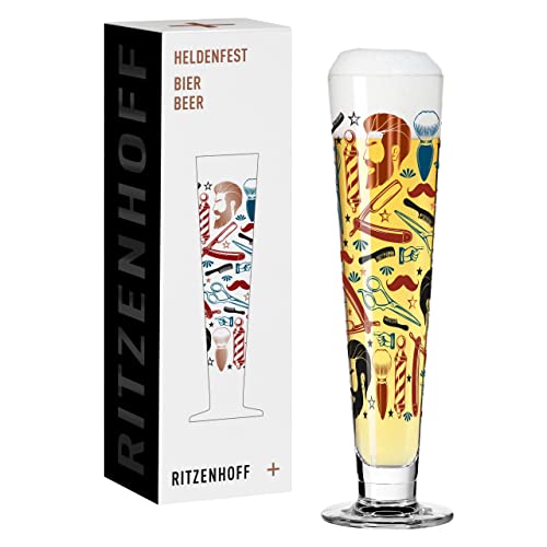 RITZENHOFF 1011011 Bier-Glas 330 ml - Serie Heldenfest, Motiv Nr. 11 - Barber – rund und mehrfarbig – Made in Germany von RITZENHOFF