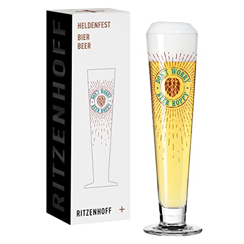 RITZENHOFF 1011012 Bier-Glas 330 ml - Serie Heldenfest, Motiv Nr. 12 – Don’t worry, beer hoppy – rund – Made in Germany von RITZENHOFF