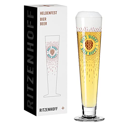 RITZENHOFF 1011012 Bier-Glas 330 ml - Serie Heldenfest, Motiv Nr. 12 - Don’t worry, beer hoppy - rund - Made in Germany von RITZENHOFF