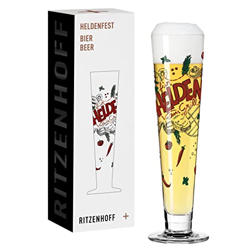 RITZENHOFF 1011013 Bier-Glas 330 ml - Serie Heldenfest, Motiv Nr. 13 – Für Helden am Grill – rund – Made in Germany von RITZENHOFF