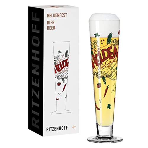 RITZENHOFF 1011013 Bier-Glas 330 ml - Serie Heldenfest, Motiv Nr. 13 - Für Helden am Grill - rund - Made in Germany, Kupfer, Grün, Rot, Schwarz von RITZENHOFF