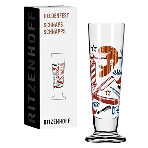 RITZENHOFF 1061011 Schnaps-Glas 40 ml - Serie Heldenfest, Motiv Nr. 11 - Barber – rund und mehrfarbig – Made in Germany von RITZENHOFF