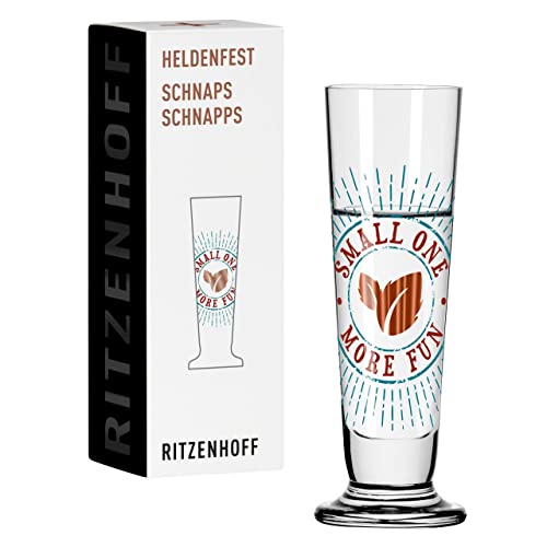 RITZENHOFF 1061012 Schnaps-Glas 40 ml - Serie Heldenfest, Motiv Nr. 12 – Small one, more fun - rund – Made in Germany von RITZENHOFF