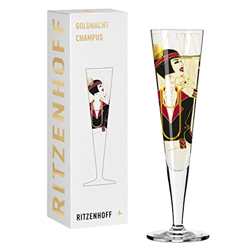 RITZENHOFF 1071027 Champagnerglas 200 ml – Serie Goldnacht Nr. 27 – Edles Designerstück mit Echt-Gold – Made in Germany von RITZENHOFF