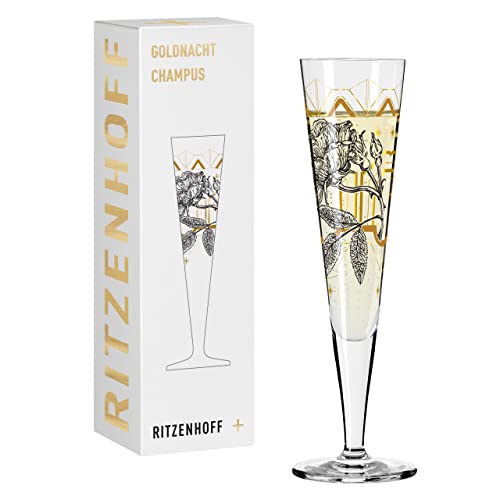 RITZENHOFF 1071029 Champagnerglas 200 ml - Serie Goldnacht Nr. 29 - Rosen-Garten-Motiv mit Echt-Gold - Made in Germany von RITZENHOFF