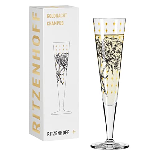 RITZENHOFF 1071030 Champagnerglas 200 ml – Serie Goldnacht Nr. 30 – Rosen-Garten-Motiv mit Echt-Gold – Made in Germany von RITZENHOFF