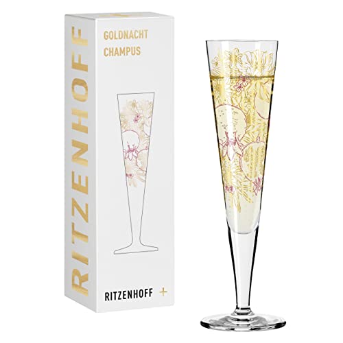 RITZENHOFF 1071031 Champagnerglas 200 ml – Serie Goldnacht Nr. 31 – Orchideen-Motiv mit Echt-Gold – Made in Germany von RITZENHOFF
