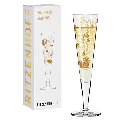 RITZENHOFF 1071032 Champagnerglas 200 ml – Serie Goldnacht Nr. 32 – Orchideen-Motiv mit Echt-Gold – Made in Germany von RITZENHOFF