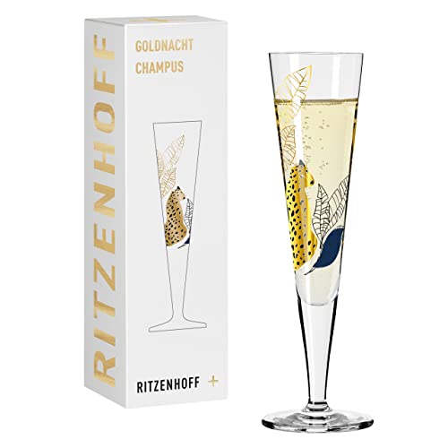 RITZENHOFF 1071033 Champagnerglas 200 ml – Serie Goldnacht Nr. 33 – Gepard-Motiv mit Echt-Gold – Made in Germany von RITZENHOFF