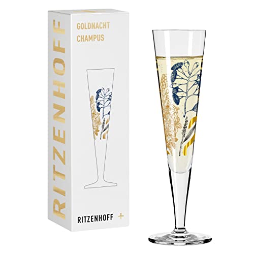 RITZENHOFF 1071034 Champagnerglas 200 ml – Serie Goldnacht Nr. 34 – Eukalyptus-Motiv mit Echt-Gold – Made in Germany von RITZENHOFF