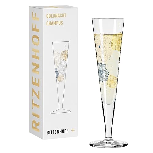 RITZENHOFF 1071036 Champagnerglas 200 ml - Serie Goldnacht Nr. 36 - Windröschen-Motiv mit Echt-Gold - Made in Germany von RITZENHOFF