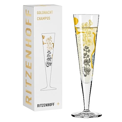 RITZENHOFF 1071038 Champagnerglas 200 ml - Serie Goldnacht Nr. 38 - Orchideen-Motiv mit Echt-Gold - Made in Germany von RITZENHOFF