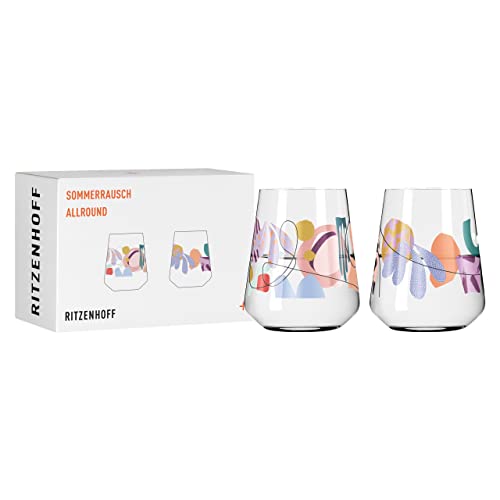 RITZENHOFF 2842001 Universalglas 2er-Set 500 ml – Serie Sommerrausch Allround Nr. 1 + 2 mit Illustrationen bunt – Made in Germany von RITZENHOFF