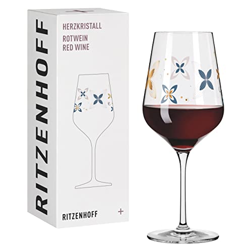 RITZENHOFF 3001009 Rotweinglas 500 ml - Serie Herzkristall Nr. 9 – Glas mit Blumenmotiv in Roségold – Made in Germany von RITZENHOFF