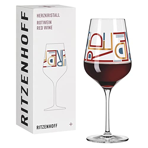 RITZENHOFF 3001010 Rotweinglas 500 ml - Serie Herzkristall Nr. 10 – Glas mit Buchstabenmotiv, Roségold – Made in Germany von RITZENHOFF